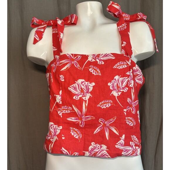 Joie NWT Linen Blend Red Tropical Floral Print Cropped Tank Top Size 8 - Picture 8 of 16